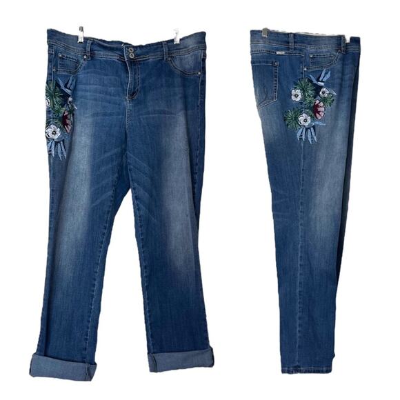 Inc Denim Jeans Boyfriend Regular Fit Stretch Floral Embroidery Women’s Size 16 - Picture 9 of 9
